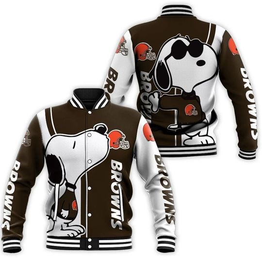 Discover football Cleveland Browns White Snoopy Baseball Jacket