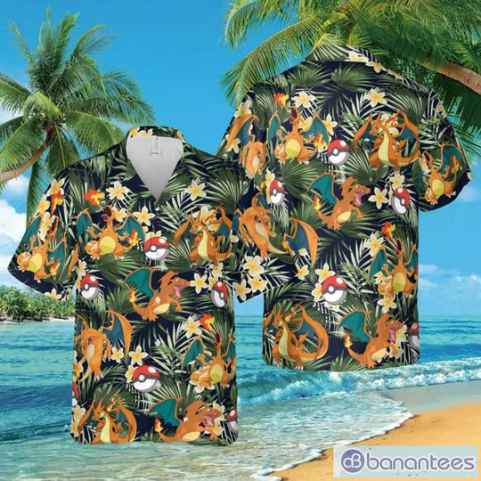 PKM Charizard Hawaiian Shirt with Pokéball Design