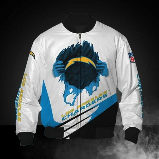 Discover football Los Angeles Chargers White Blue Bomber Jacket