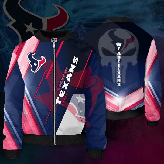 football Houston Texanss Red Blue Punisher Skull Bomber Jacket