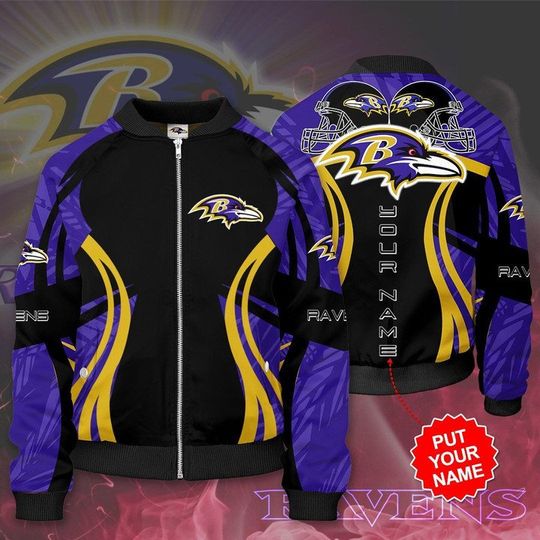 Discover football Baltimore Ravens Custom Name Purple Black Bomber Jacket