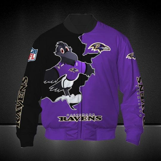 Discover football Baltimore Ravens Purple Black Bomber Jacket