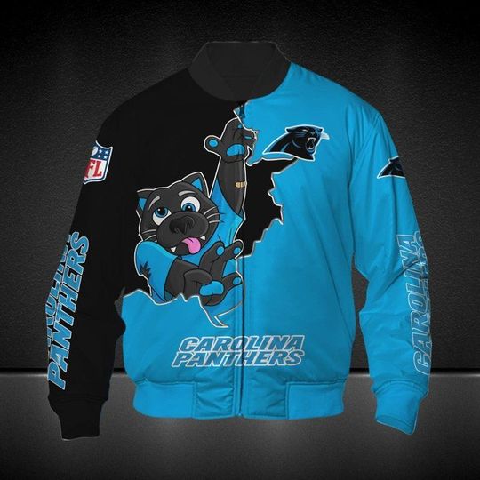 Discover football Carolina Pantherss Blue Black Bomber Jacket V4