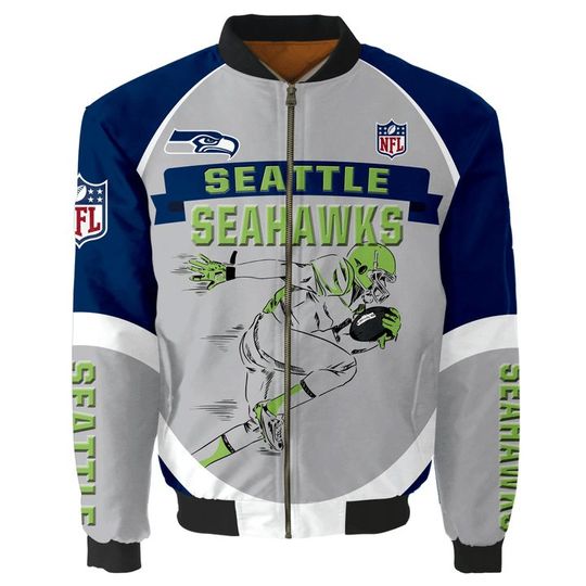 Discover football Seattle Seahawks Grey Navy Bomber Jacket