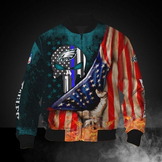 football Philadelphia Eagless American Flag Punisher Skull Bomber Jacket V2