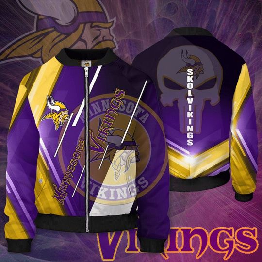 Discover football Minnesota Vikings Skull Style Bomber Jacket