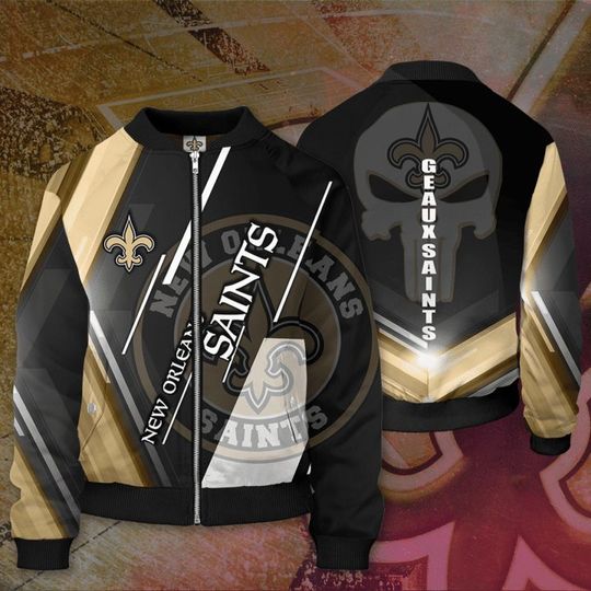 Discover football New Orleans Saintss Logo In White Skull Bomber Jacket