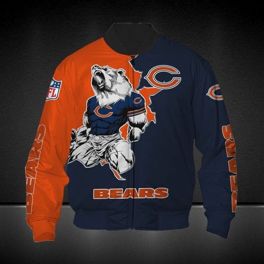 Discover football Chicago Bears Orange Dark Blue Perfect Design Bomber Jacket