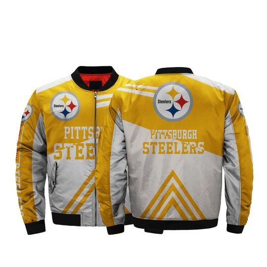 Discover football Pittsburgh Steeler White Golden Bomber Jacket