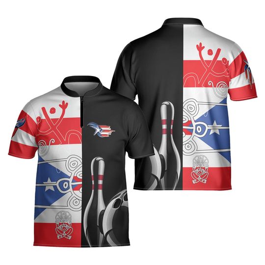Puerto Rico Zip Jersey, Boricua Flag Bowling Jersey, Aloha Shirt, 3D Zip Up Jersey for Men and Women