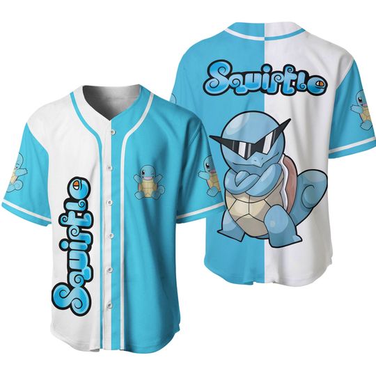 Squirtle Baseball Jersey Shirt Water Japanese Anime Jersey Gift