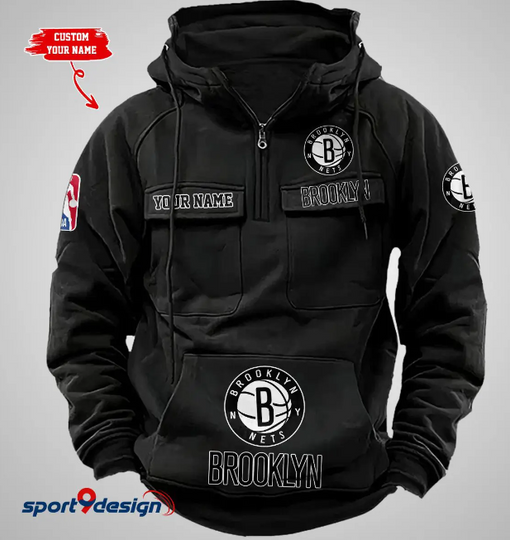 Brooklyn Nets Vintage Men Cargo Hoodies
