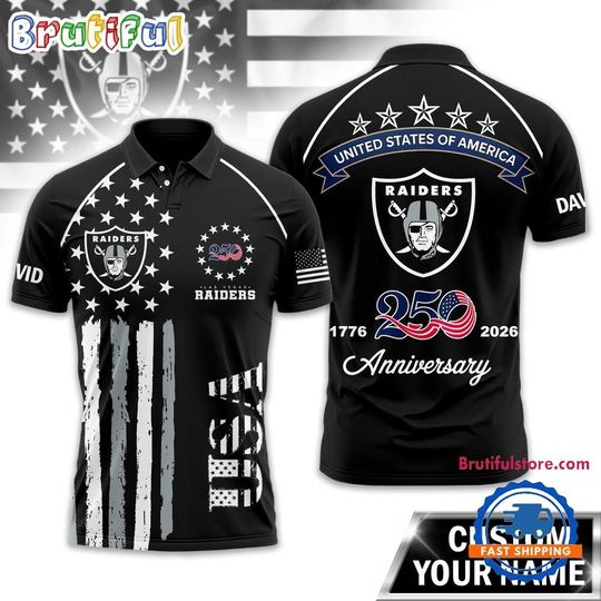 Discover Las Vegas Raiders 2026 football American Semiquincentennial 250th Anniversary Polo Shirt
