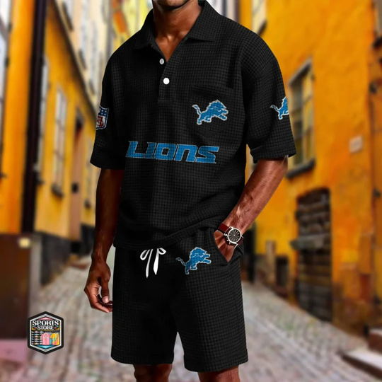 Detroit Lions Waffle Button Shirt And Shorts, Gameday Shirt, Father's Day Gift, Gift For Him