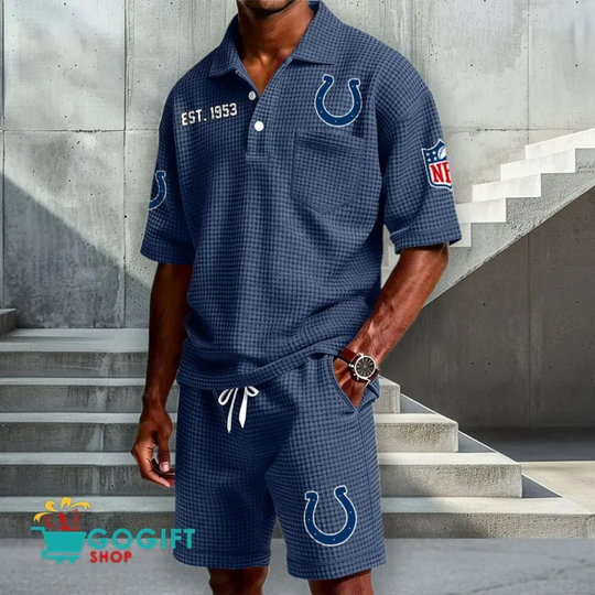 Indianapolis Colts Waffle Shirt And Short, Football Lover Gift, Father's Day Gift, Gift For Him, Football Lover Gift