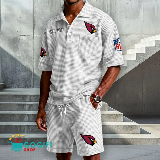 Arizonna Cardinals Waffle Shirt And Short, Football Lover Gift, Father's Day Gift, Gift For Him, Football Lover Gift