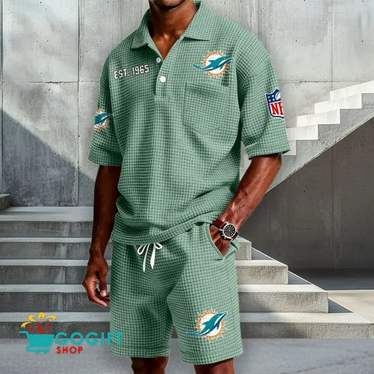Miami Dolphins Waffle Shirt And Short, Football Lover Gift, Father's Day Gift, Gift For Him, Football Lover Gift