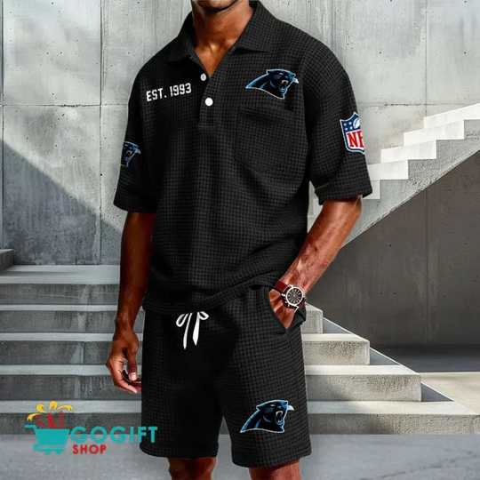 Carolina Panthers Waffle Shirt And Short, Football Lover Gift, Father's Day Gift, Gift For Him, Football Lover Gift