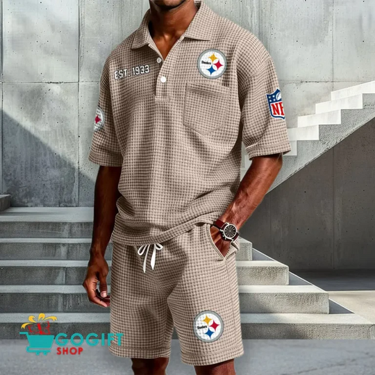 Pittsburgh Steeler Waffle Shirt And Short, Football Lover Gift, Father's Day Gift, Gift For Him, Football Lover Gift