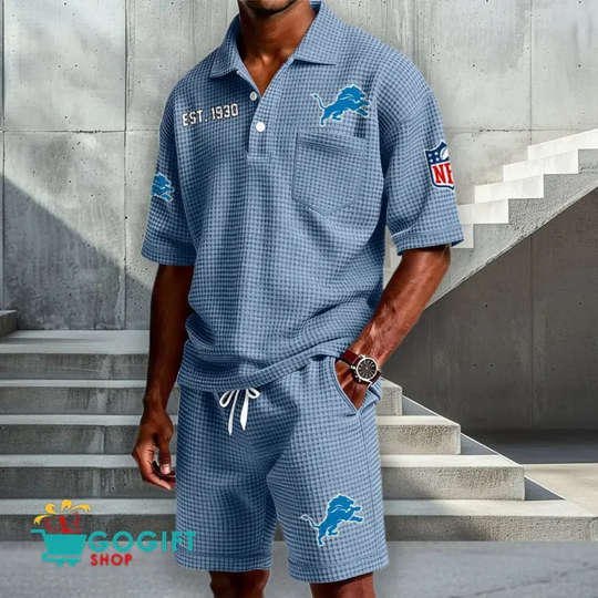 Detroit Lions  Waffle Shirt And Short, Football Lover Gift, Father's Day Gift, Gift For Him, Football Lover Gift
