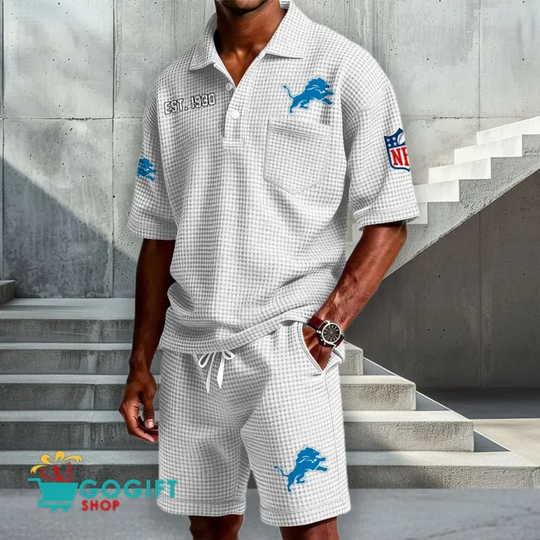 Detroit Lions Button Shirt And Shorts, Gameday Shirt, Father's Day Gift, Gift For Him