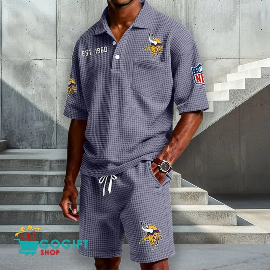 Minnesota Vikings Waffle Shirt And Short, Football Lover Gift, Father's Day Gift, Gift For Him, Football Lover Gift