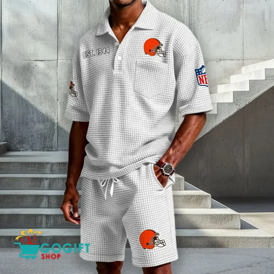 Cleveland Browns Waffle Button Shirt And Shorts, Gameday Shirt, Father's Day Gift, Gift For Him