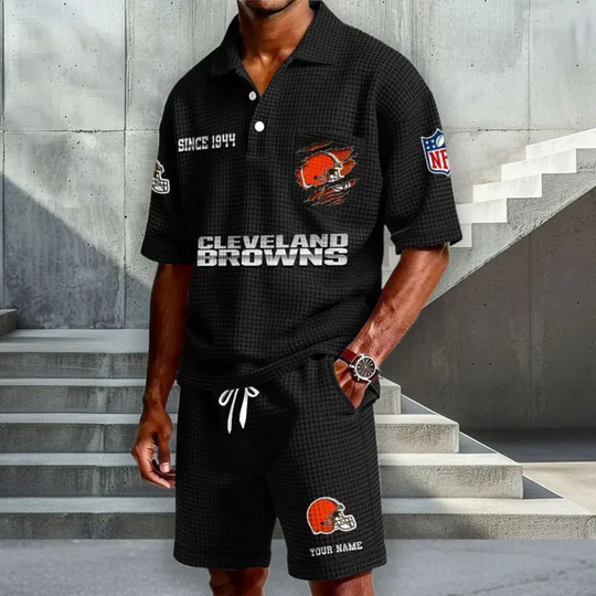 Cleveland Browns Since 1944 Waffle Button Shirt And Shorts, Gameday Shirt, Father's Day Gift, Gift For Him
