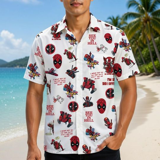 Discover Deadpool Hawaiian Shirt, Marvel Deadpool Button Shirt, Funny Deadpool Summer Shirt, Summer Men Shirt, Marvel Anti Hero Gift