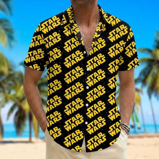 Discover Star Wars Logo Hawaiian Shirt, Classic Star Wars Pattern Button Shirt, Black Star Wars Summer Shirt, Galaxy Beach Wear, Star Wars Fan Gift