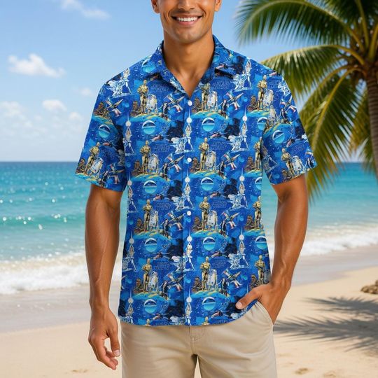 Discover Star Wars Button Shirt, Classic Star Wars Cast Button Shirt, Luke Leia R2D2 C3PO Hawaii Shirt, Galactic Empire Top, Sci-Fi Summer Apparel