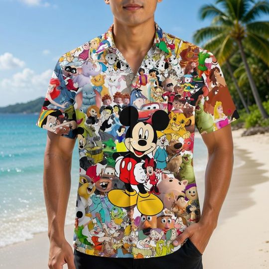 Discover Disney Mickey Mouse Characters Hawaiian Shirt, Mickey Donald Goofy Stitch, Disney Movie Mashup Shirt, Magic Kingdom Vacation Gift