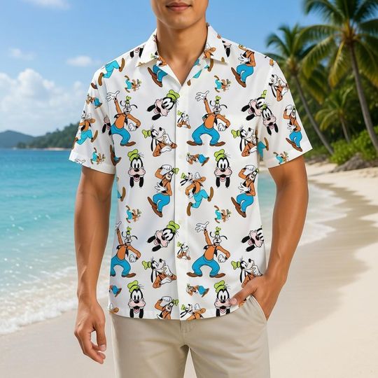 Discover Goofy Hawaiian Shirt, Disney Goofy Button Shirt, Vintage Disney Character Shirt, Funny Disney Summer Shirt, Gift for Goofy Fans, Dad Gift