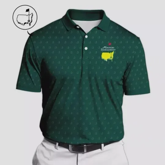 Discover Masters Tournament Golf Polo Shirt Pattern Cup Dark Green Polo Shirt For Men
