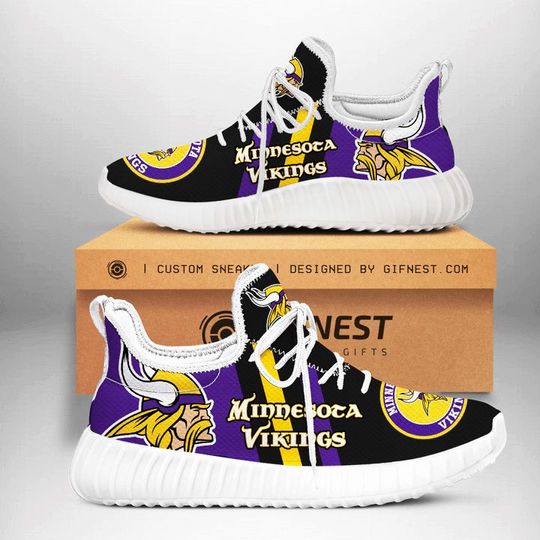 football Minnesota Vikings Black Yellow Purple Stripes Logo Reze Sneakers