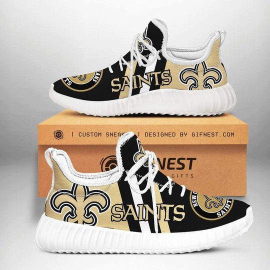 Discover football New Orleans Saints Black White Golden Stripes Logo Reze Sneakers