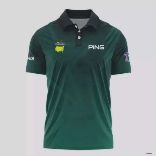 Discover Ping Masters Tournament Polo Shirt Star Pattern Dark Green Gradient Fullsize