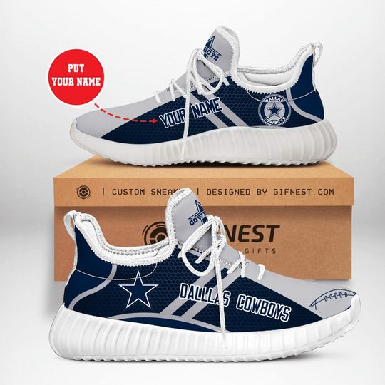 football Dallas Cowboys Custom Name Grey Dark Blue Curve Reze Sneakers