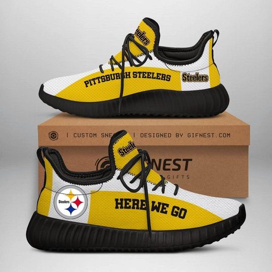 Discover football Pittsburgh Steeler Golden Grey Here We Go Reze Sneakers