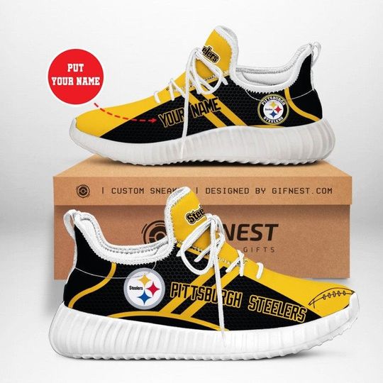 Discover football Pittsburgh Steeler Custom Name Black Golden Reze Sneakers