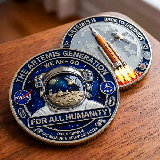 Discover Artemis II Space Challenge Coin, For All Humanity Orion Mission 2025
