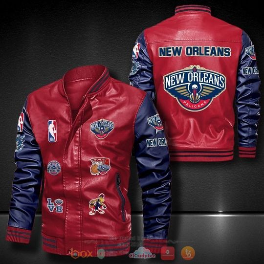 Discover NBA New Orleans Pelicans Red Navy Logo Team Leather Bomber Jacket