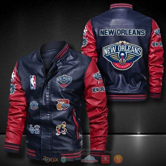 Discover NBA New Orleans Pelicans Navy Red Logo Team Leather Bomber Jacket