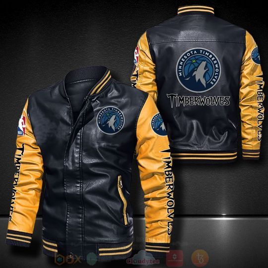 Discover NBA Minnesota Timberwolves Black Yellow Leather Bomber Jacket