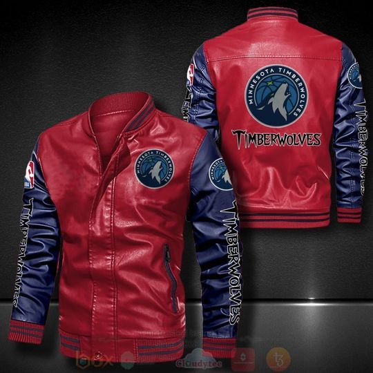Discover NBA Minnesota Timberwolves Red Navy Leather Bomber Jacket