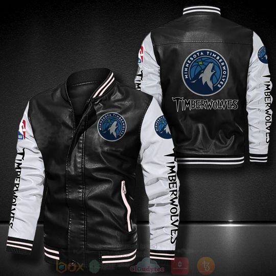 Discover NBA Minnesota Timberwolves Black White Leather Bomber Jacket