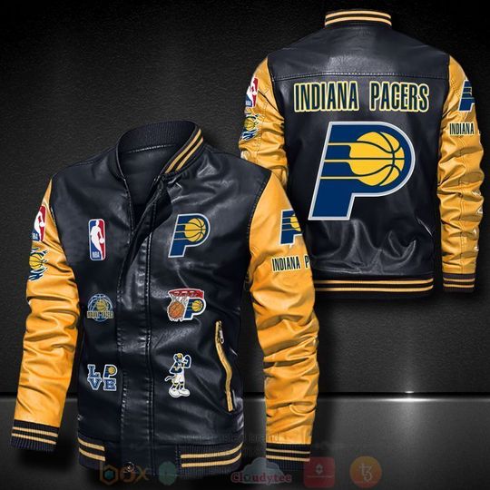 Discover NBA Indiana Pacers Black Gold Logo Team Leather Bomber Jacket