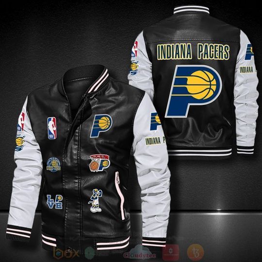 Basketball Indiana Pacers Black White Logo Team Leather Bomber Jacket