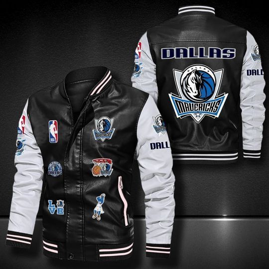 Basketball Dallas Mavericks Black White Logo Team Leather Bomber Jacket