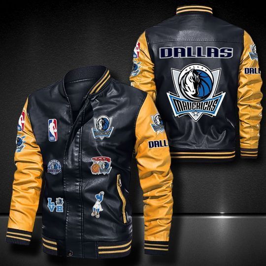 Discover NBA Dallas Mavericks Black Yellow Logo Team Leather Bomber Jacket